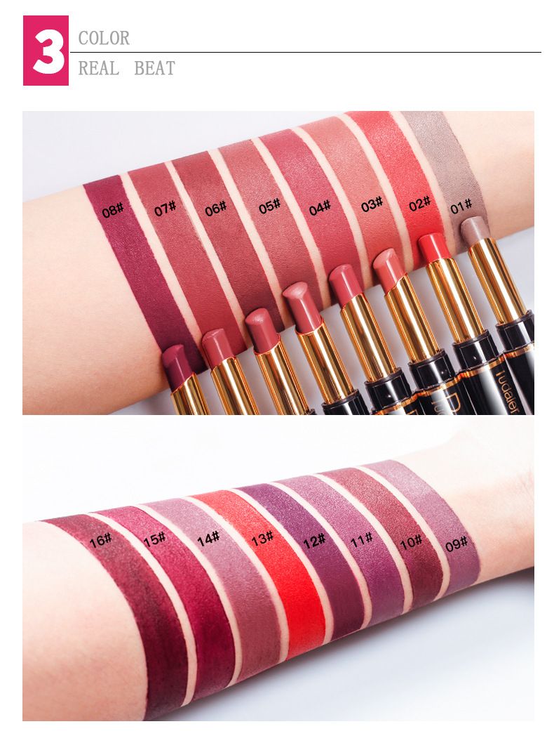 Dual-Ended Lipstick & Lip Liner Pencil Matte Long-Lasting Highly Pigmented Lip Glaze 16 Shades Make Up Product