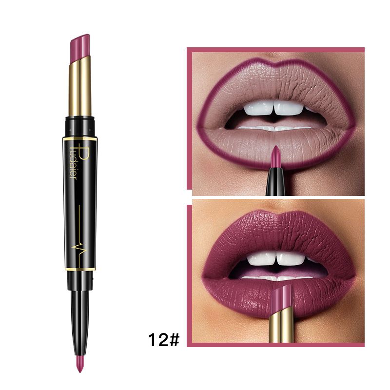 Dual-Ended Lipstick & Lip Liner Pencil Matte Long-Lasting Highly Pigmented Lip Glaze 16 Shades Make Up Product