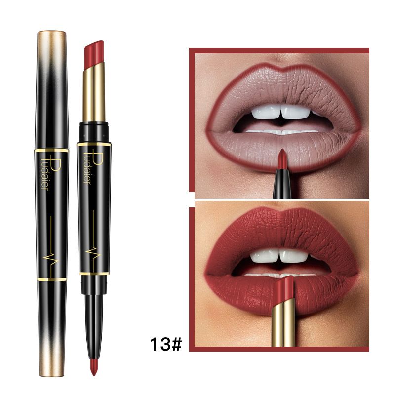 Dual-Ended Lipstick & Lip Liner Pencil Matte Long-Lasting Highly Pigmented Lip Glaze 16 Shades Make Up Product