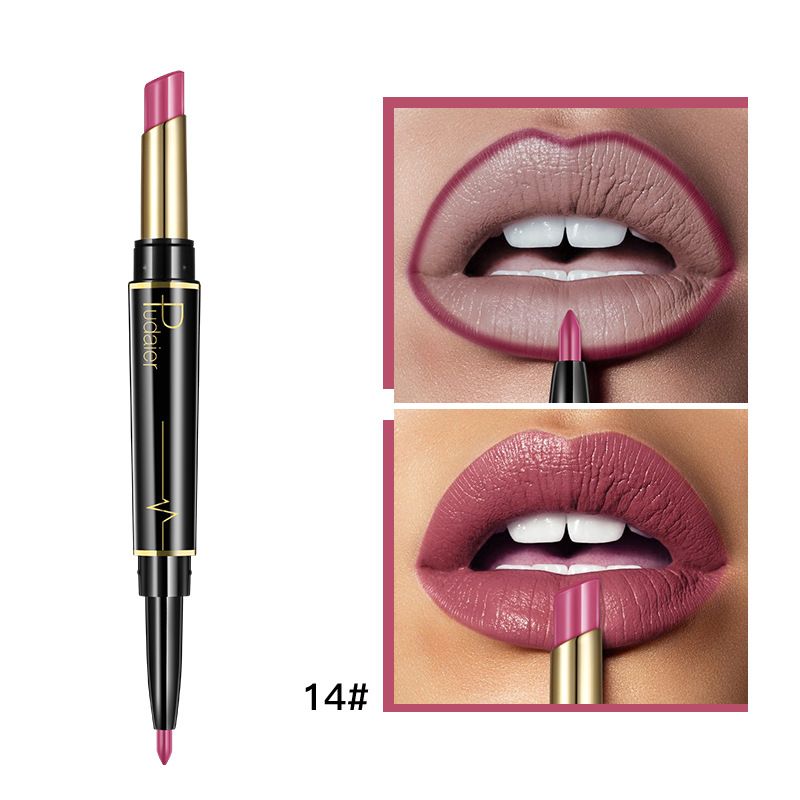 Dual-Ended Lipstick & Lip Liner Pencil Matte Long-Lasting Highly Pigmented Lip Glaze 16 Shades Make Up Product