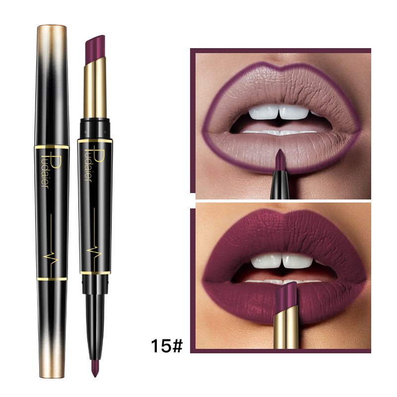 Dual-Ended Lipstick & Lip Liner Pencil Matte Long-Lasting Highly Pigmented Lip Glaze 16 Shades Make Up Product