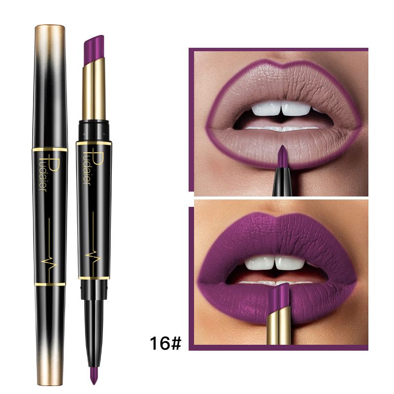 Dual-Ended Lipstick & Lip Liner Pencil Matte Long-Lasting Highly Pigmented Lip Glaze 16 Shades Make Up Product