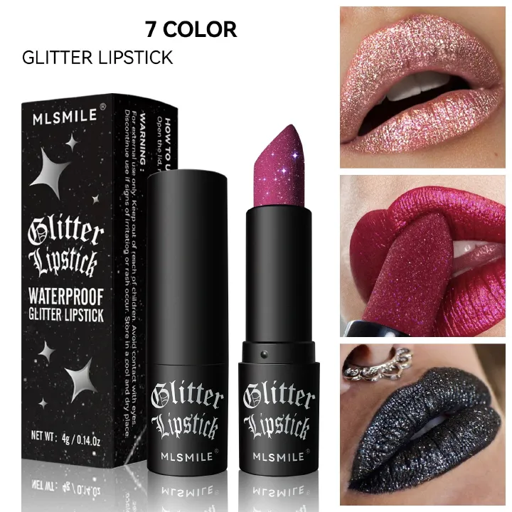 Non-Transfer Matte Lipstick Long Lasting Glitter Diamond Lipstick Halloween Vampire Dark Makeup Waterproof Lipstick