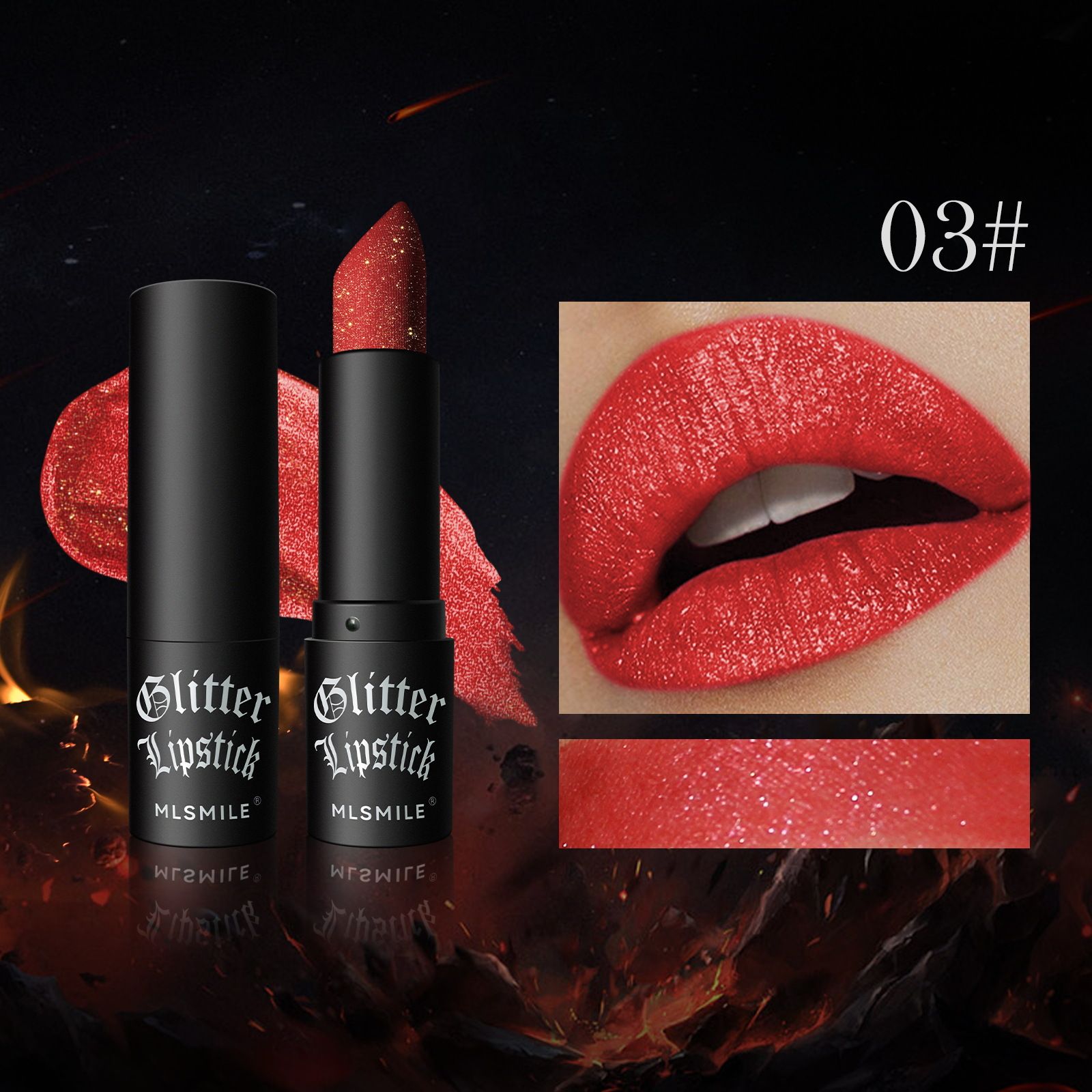 Non-Transfer Matte Lipstick Long Lasting Glitter Diamond Lipstick Halloween Vampire Dark Makeup Waterproof Lipstick