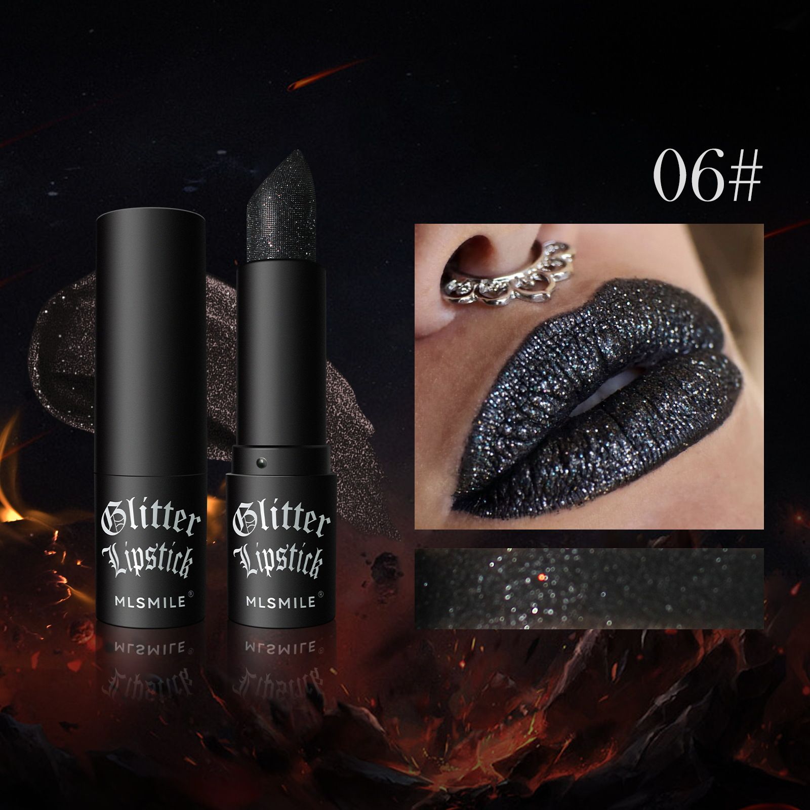 Non-Transfer Matte Lipstick Long Lasting Glitter Diamond Lipstick Halloween Vampire Dark Makeup Waterproof Lipstick