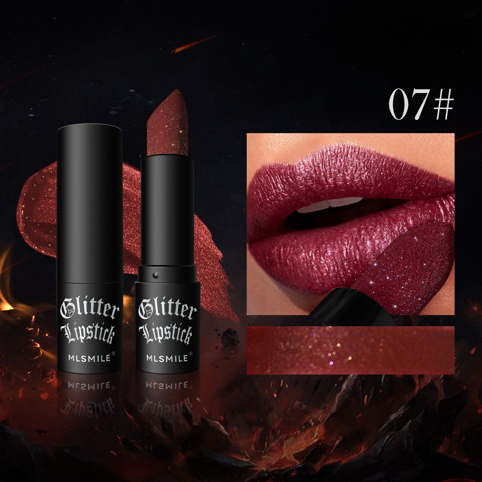 Non-Transfer Matte Lipstick Long Lasting Glitter Diamond Lipstick Halloween Vampire Dark Makeup Waterproof Lipstick