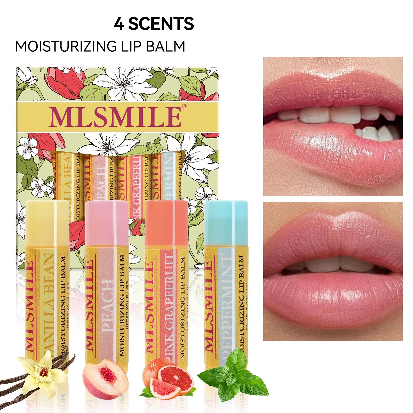 Fruity Lip Balm Set of 4 Moisturizing Nourishing and Softening Lip Care Balms Lips Moisturizers