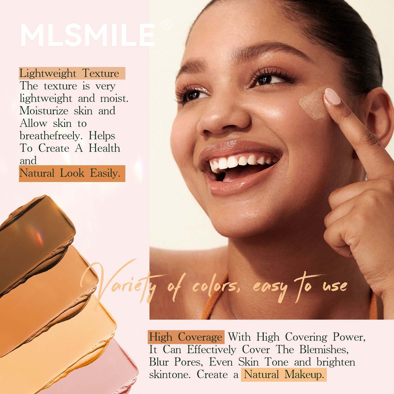 6-Color Foundation Stick Waterproof Sweat-Resistant Brightening and Contouring Concealer Stick with Lightweight Matte Finish Face Make Up