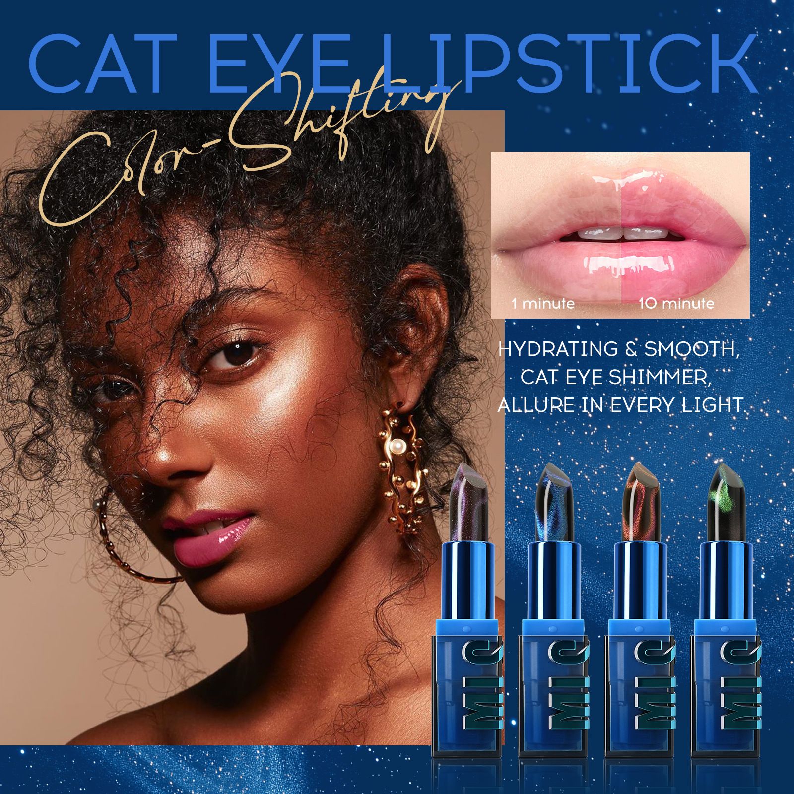Color-Changing Cat Eye Lipstick Temperature Sensitive Non-Stick Cup Glitter Matte Unique Shade for Everyone Temperature Change Lipstick Color-Changing Lip Stick