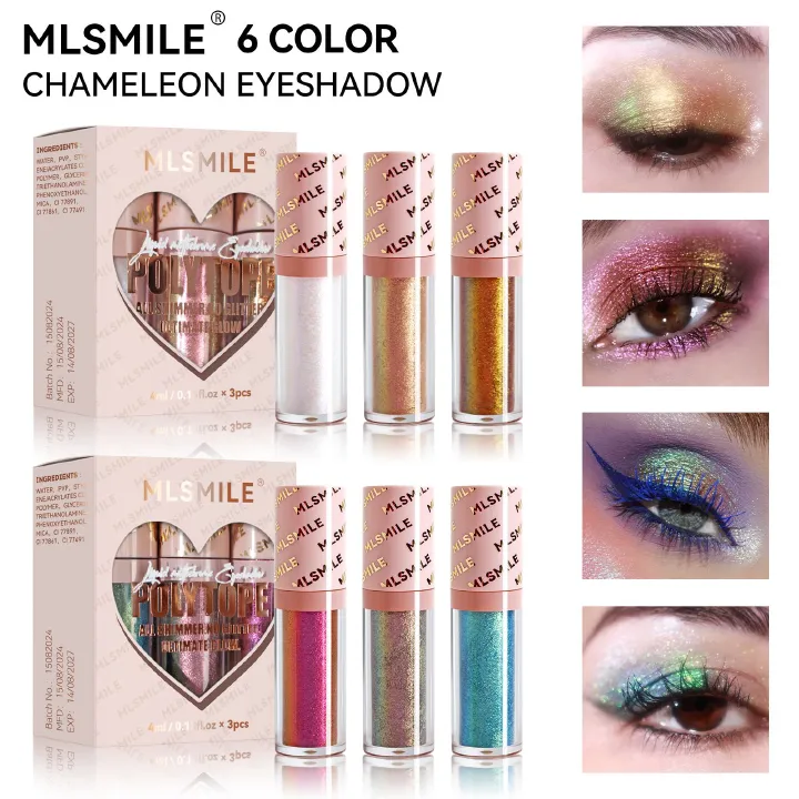 3 Pcs Chameleon Eyeshadow Set Shimmering Sparkling Duochrome Metallic Liquid Eyeshadow Long Lasting Color Changing 
Eyes Make Up