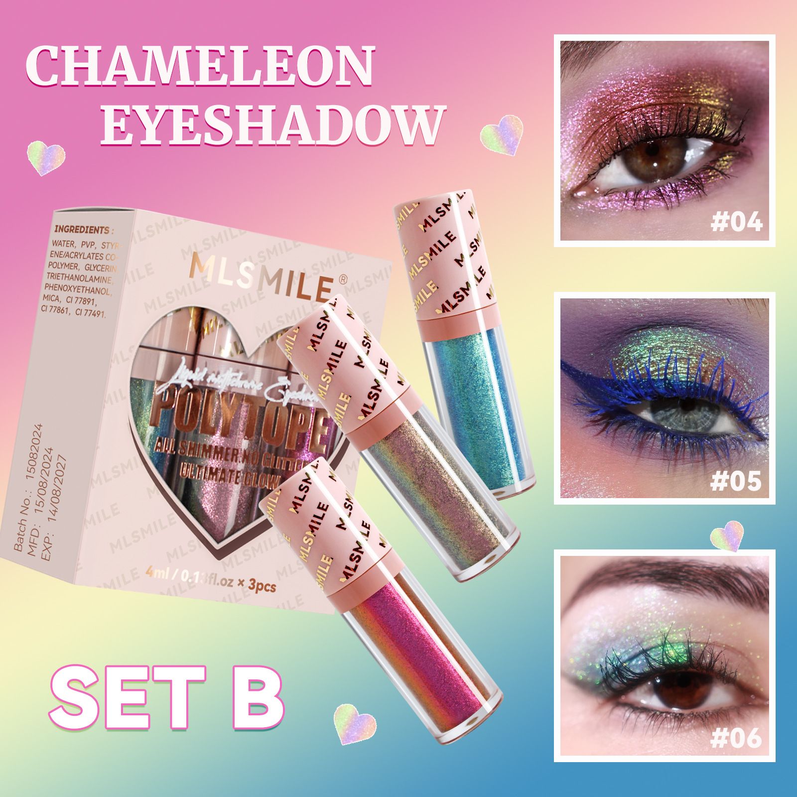 3 Pcs Chameleon Eyeshadow Set Shimmering Sparkling Duochrome Metallic Liquid Eyeshadow Long Lasting Color Changing 
Eyes Make Up