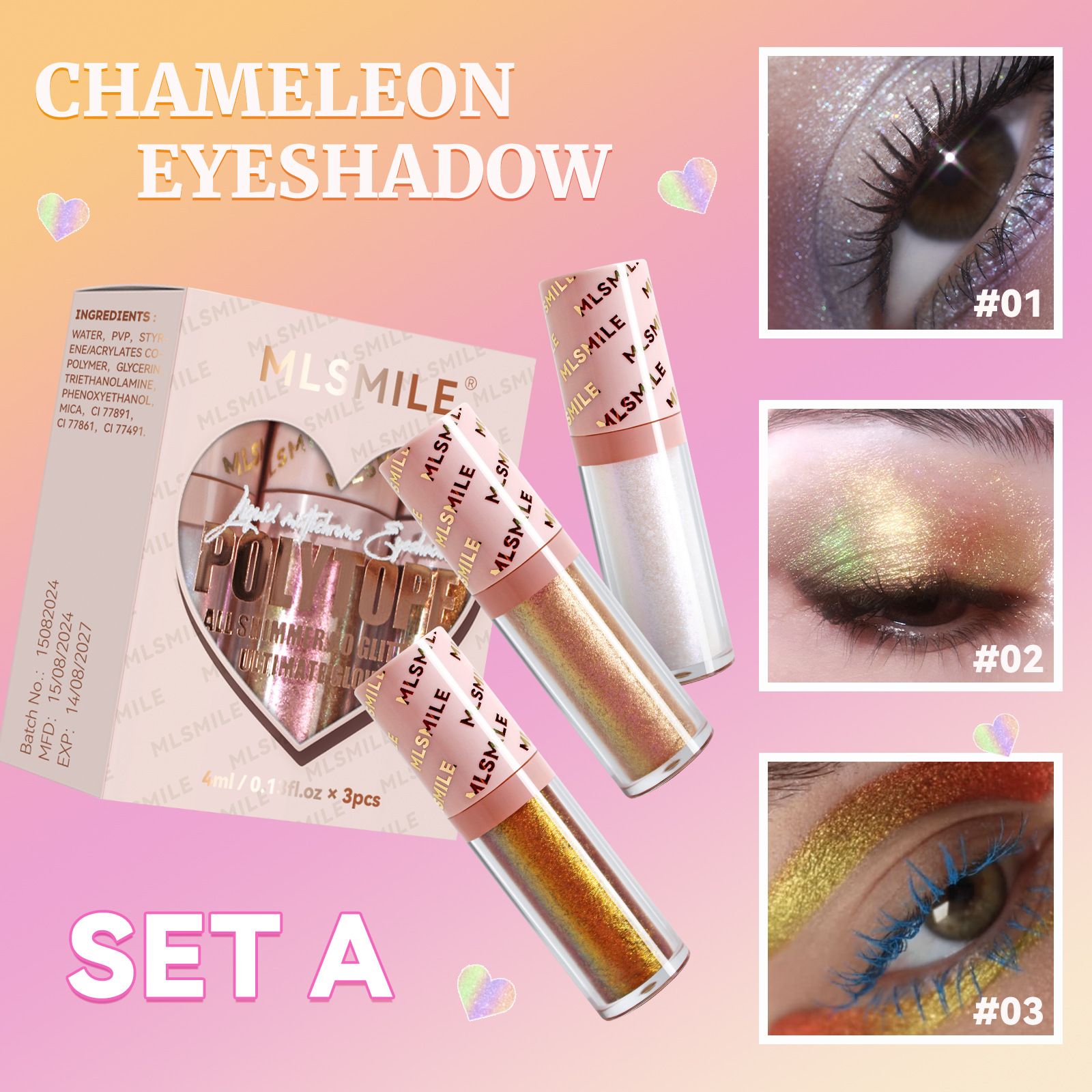 3 Pcs Chameleon Eyeshadow Set Shimmering Sparkling Duochrome Metallic Liquid Eyeshadow Long Lasting Color Changing 
Eyes Make Up