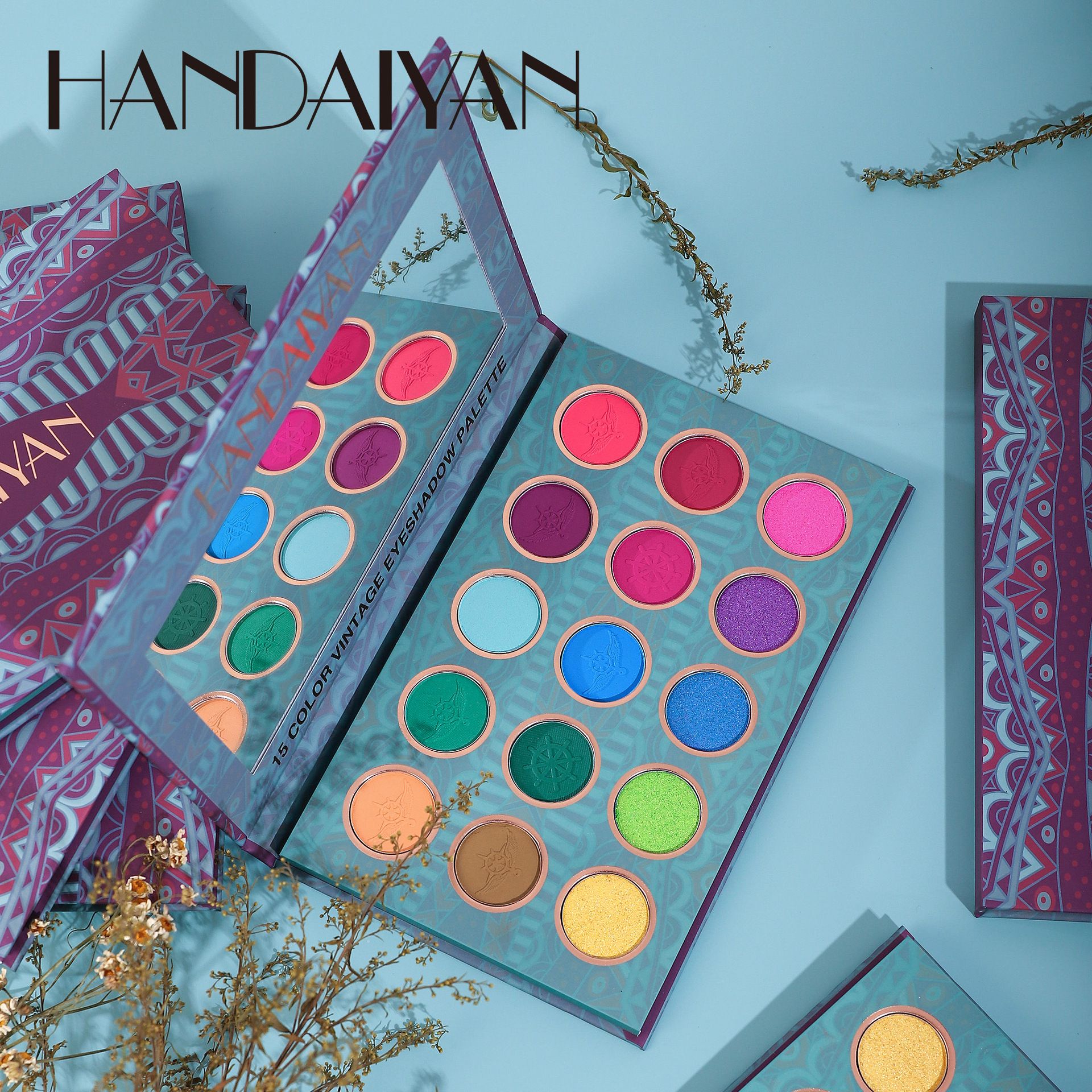 Eyes Make Up 15-Color Eyeshadow Palette with Mirror Matte and Glitter Shades Eyeshadows