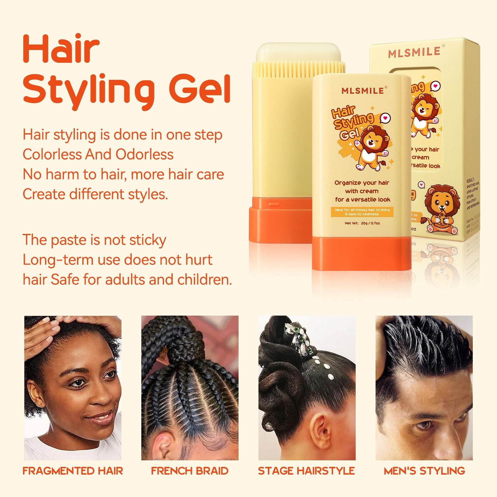 Kids' Hair Styling Wax Stick Anti-Frizz Flyaway Hair Tamer for Boys and Girls Hair Finishing Stick for Smooth and Neat Hairstyles
