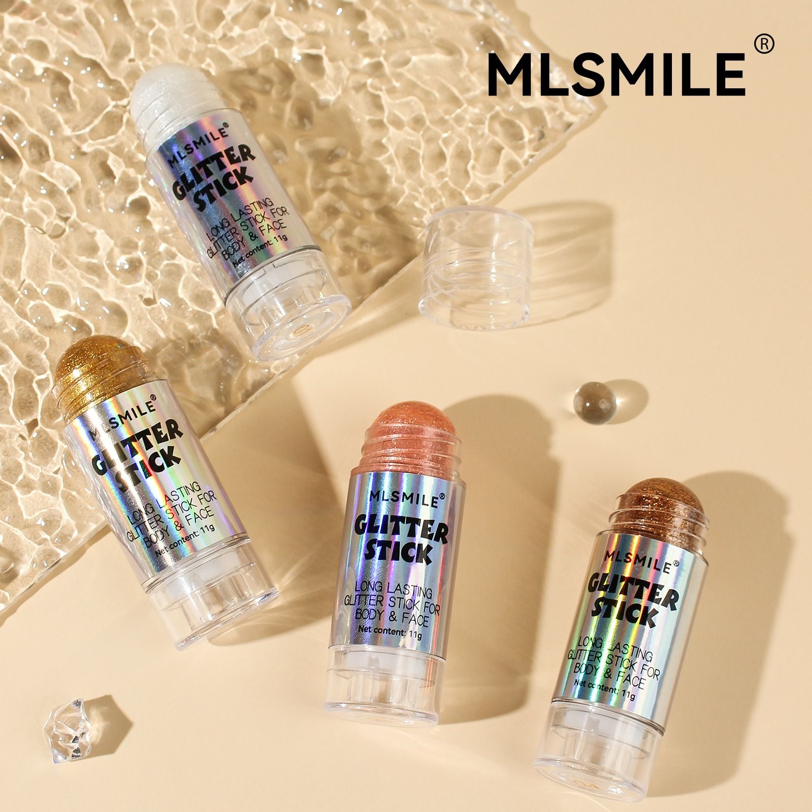 Diamond Glitter Highlighter Stick Shimmery Face & Body Highlighter for Natural Contouring, Pearl Sheen Makeup Sparkly Luminizer
