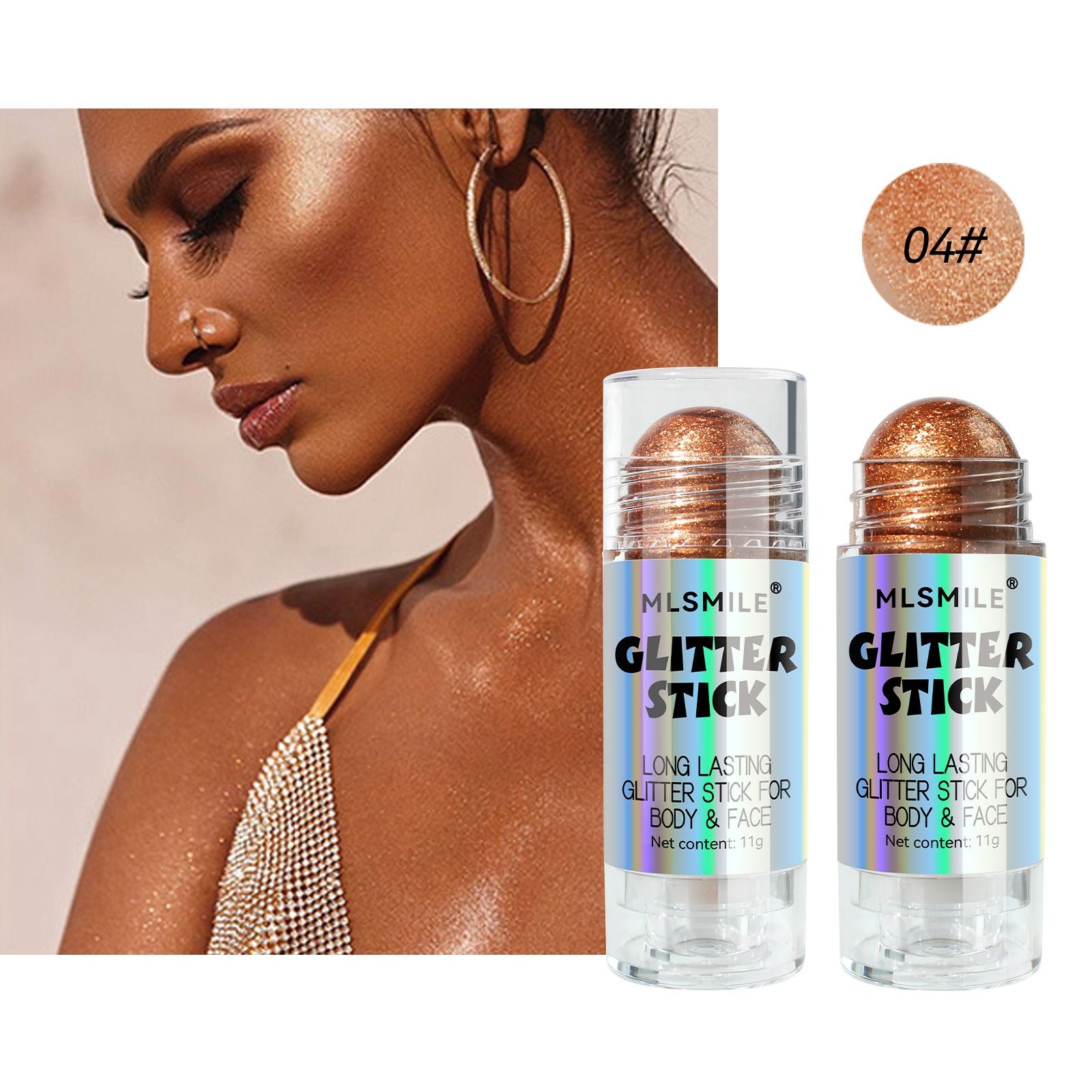 Diamond Glitter Highlighter Stick Shimmery Face & Body Highlighter for Natural Contouring, Pearl Sheen Makeup Sparkly Luminizer
