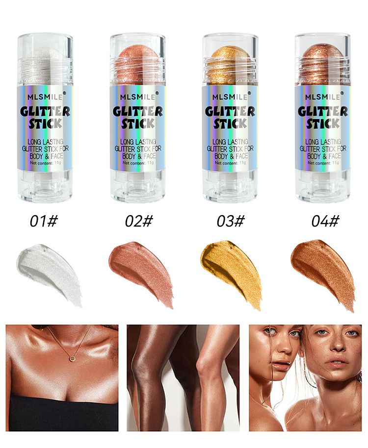 Diamond Glitter Highlighter Stick Shimmery Face & Body Highlighter for Natural Contouring, Pearl Sheen Makeup Sparkly Luminizer