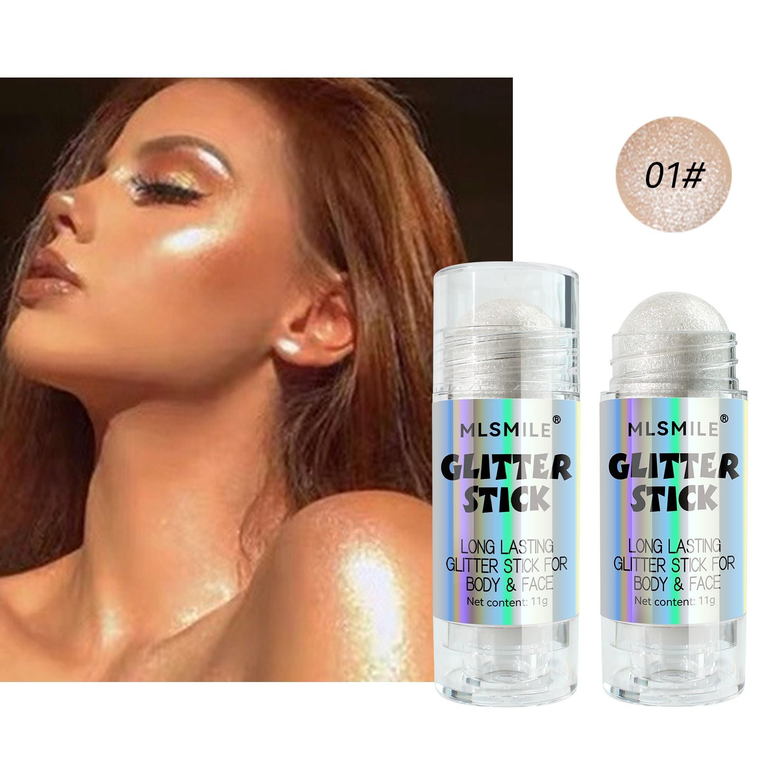 Diamond Glitter Highlighter Stick Shimmery Face & Body Highlighter for Natural Contouring, Pearl Sheen Makeup Sparkly Luminizer