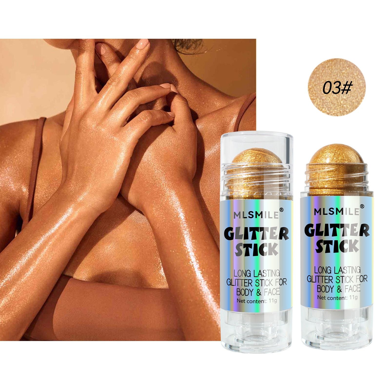 Diamond Glitter Highlighter Stick Shimmery Face & Body Highlighter for Natural Contouring, Pearl Sheen Makeup Sparkly Luminizer