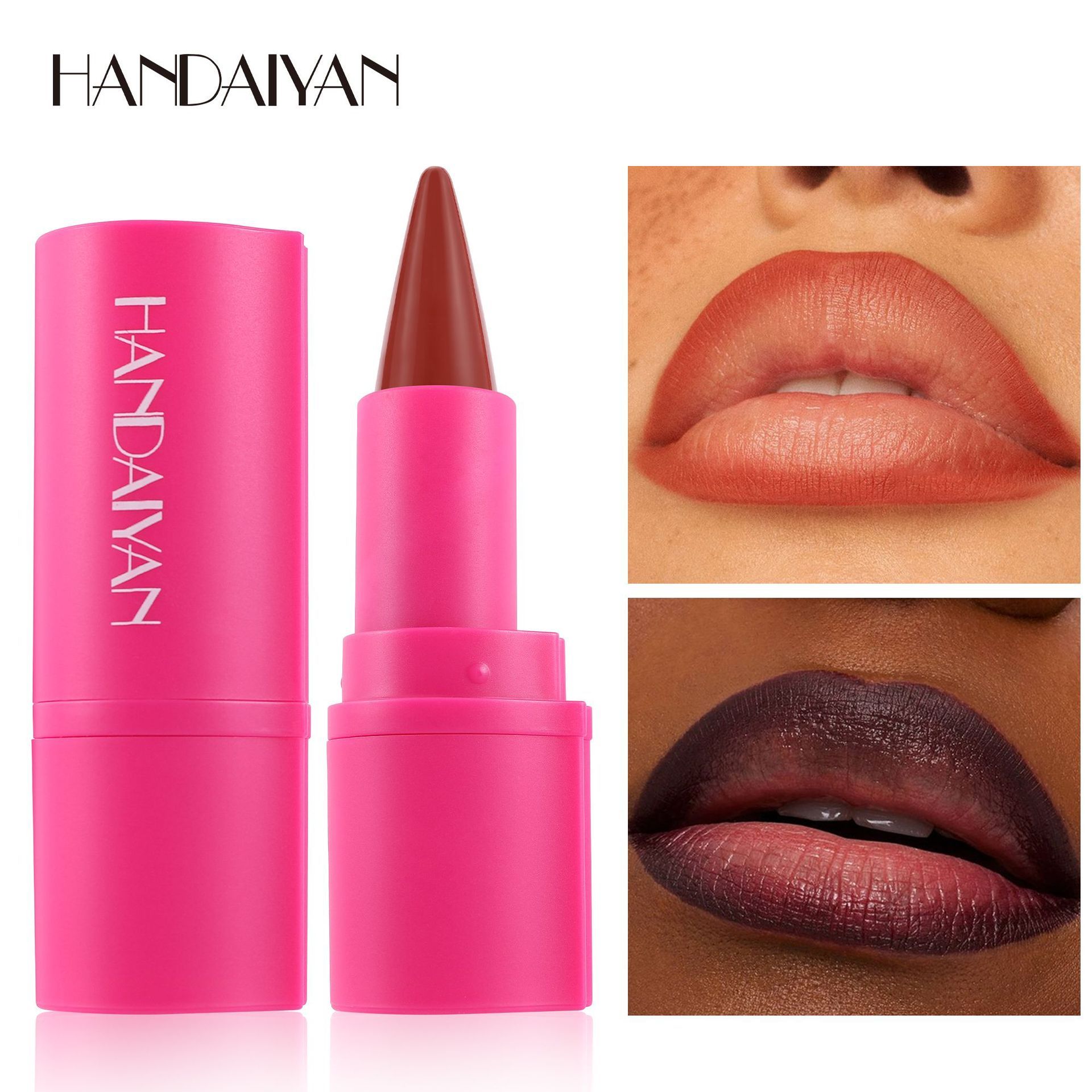 2-in-1 Lip Liner & Lipstick for Dark Skin Long Lasting Waterproof Matte Makeup Pencil Non-Feathering Daily Lip Color Women's Face Make Up Lipstick