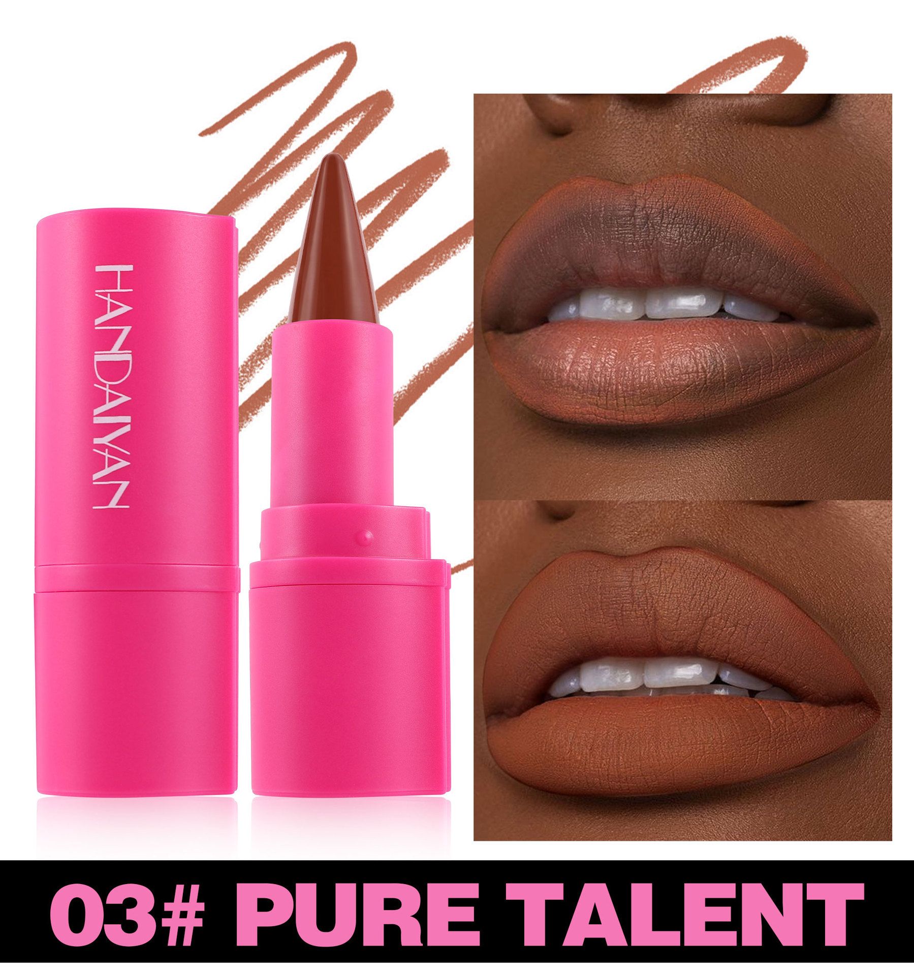 2-in-1 Lip Liner & Lipstick for Dark Skin Long Lasting Waterproof Matte Makeup Pencil Non-Feathering Daily Lip Color Women's Face Make Up Lipstick