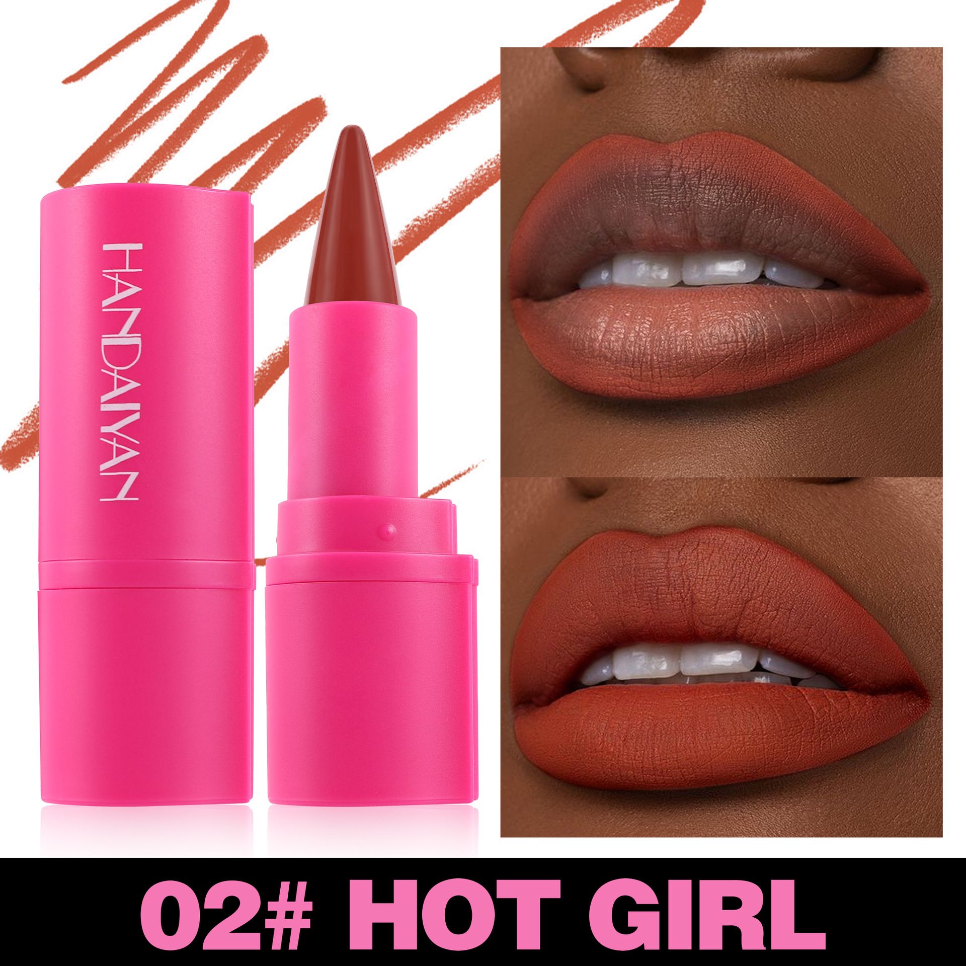 2-in-1 Lip Liner & Lipstick for Dark Skin Long Lasting Waterproof Matte Makeup Pencil Non-Feathering Daily Lip Color Women's Face Make Up Lipstick
