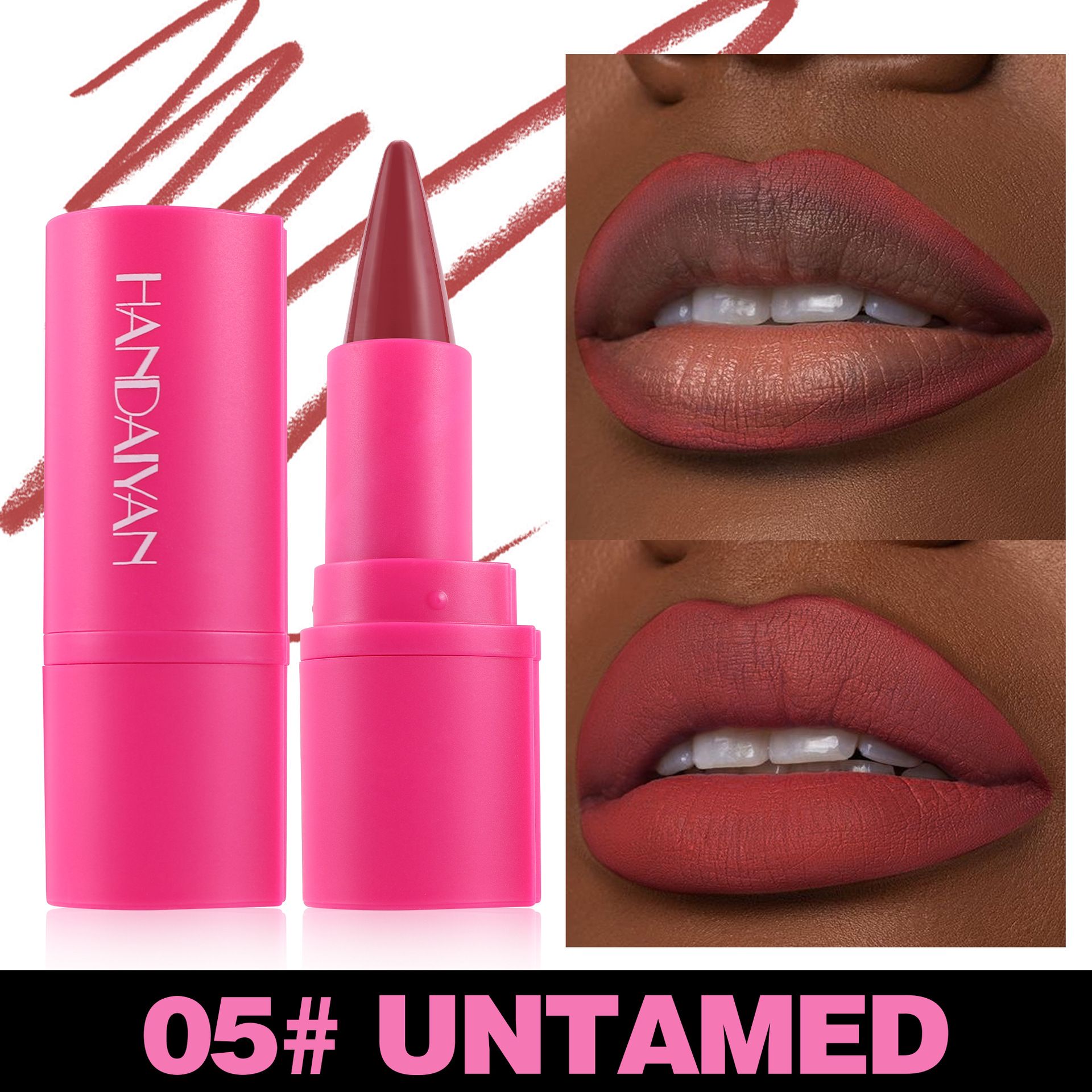 2-in-1 Lip Liner & Lipstick for Dark Skin Long Lasting Waterproof Matte Makeup Pencil Non-Feathering Daily Lip Color Women's Face Make Up Lipstick