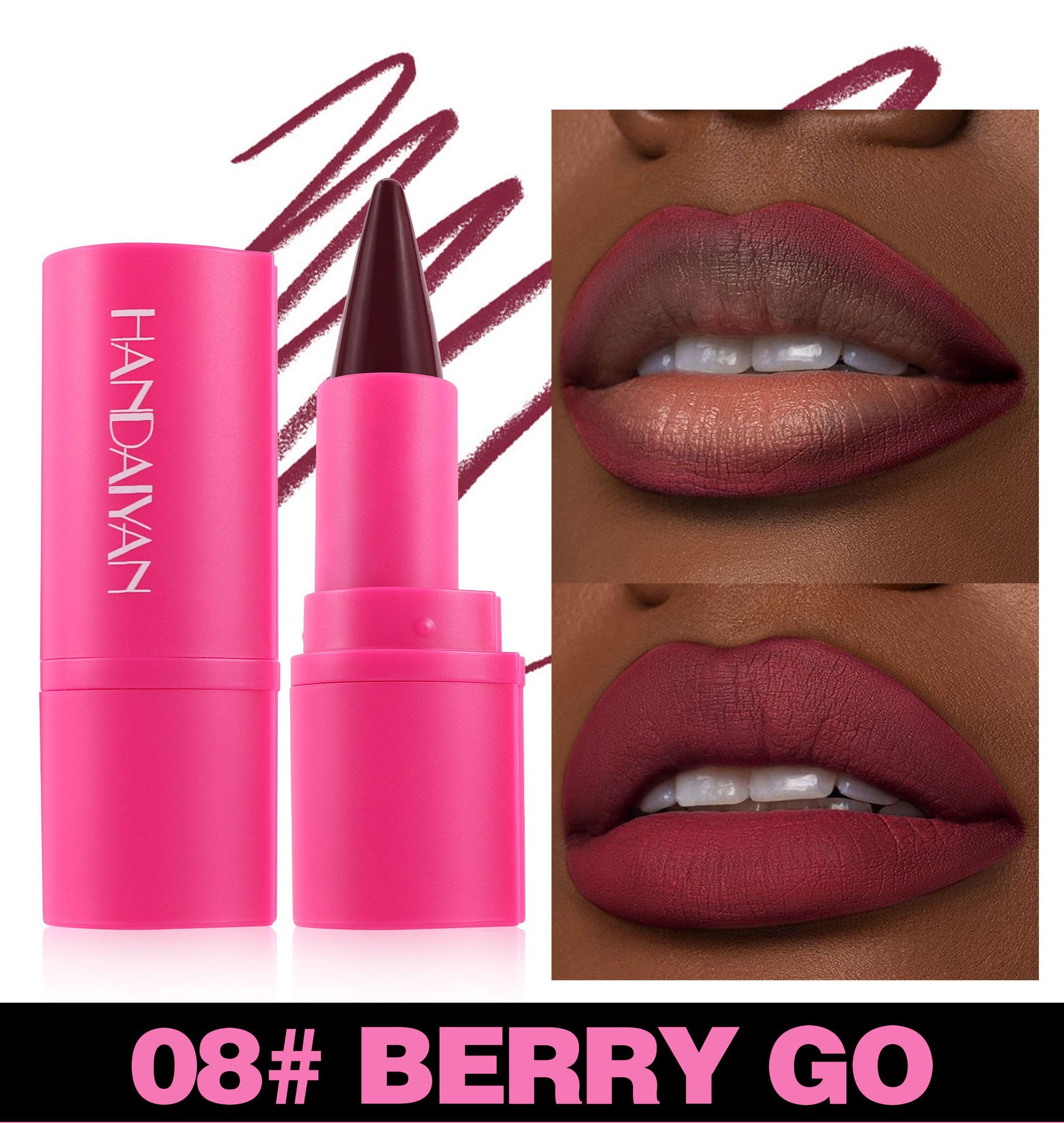 2-in-1 Lip Liner & Lipstick for Dark Skin Long Lasting Waterproof Matte Makeup Pencil Non-Feathering Daily Lip Color Women's Face Make Up Lipstick