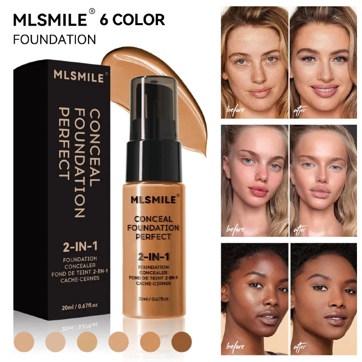 6 Colors Long-Lasting Liquid Foundation Waterproof Sweatproof Full Coverage Oil Control Easy to Apply Make Up Foundation 20ml