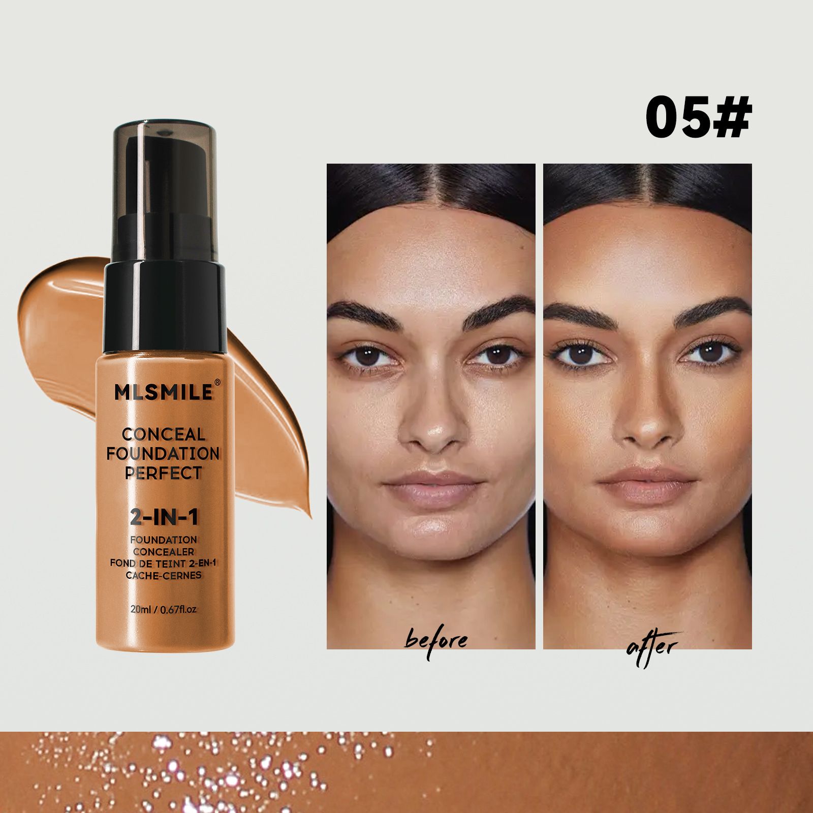 6 Colors Long-Lasting Liquid Foundation Waterproof Sweatproof Full Coverage Oil Control Easy to Apply Make Up Foundation 20ml