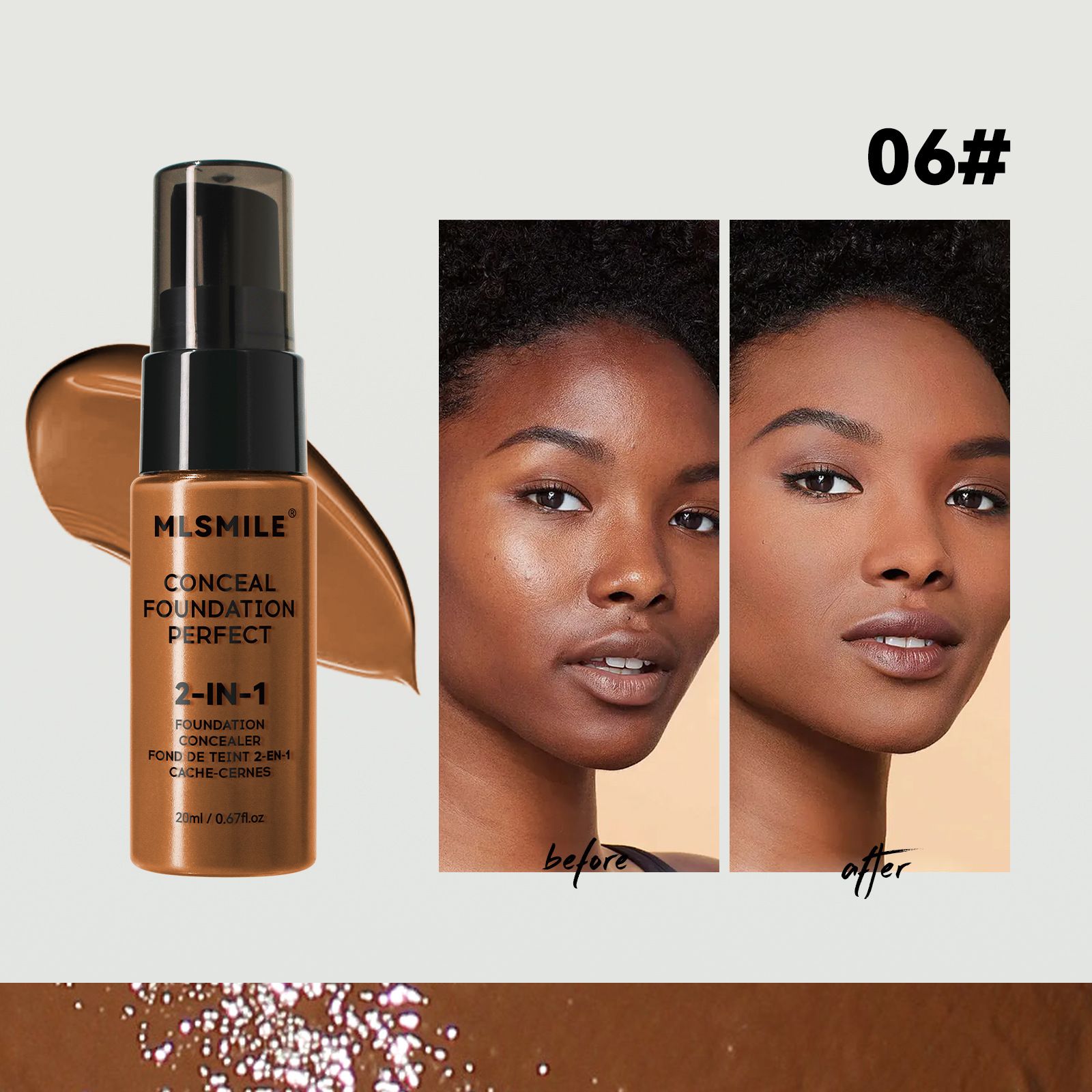 6 Colors Long-Lasting Liquid Foundation Waterproof Sweatproof Full Coverage Oil Control Easy to Apply Make Up Foundation 20ml