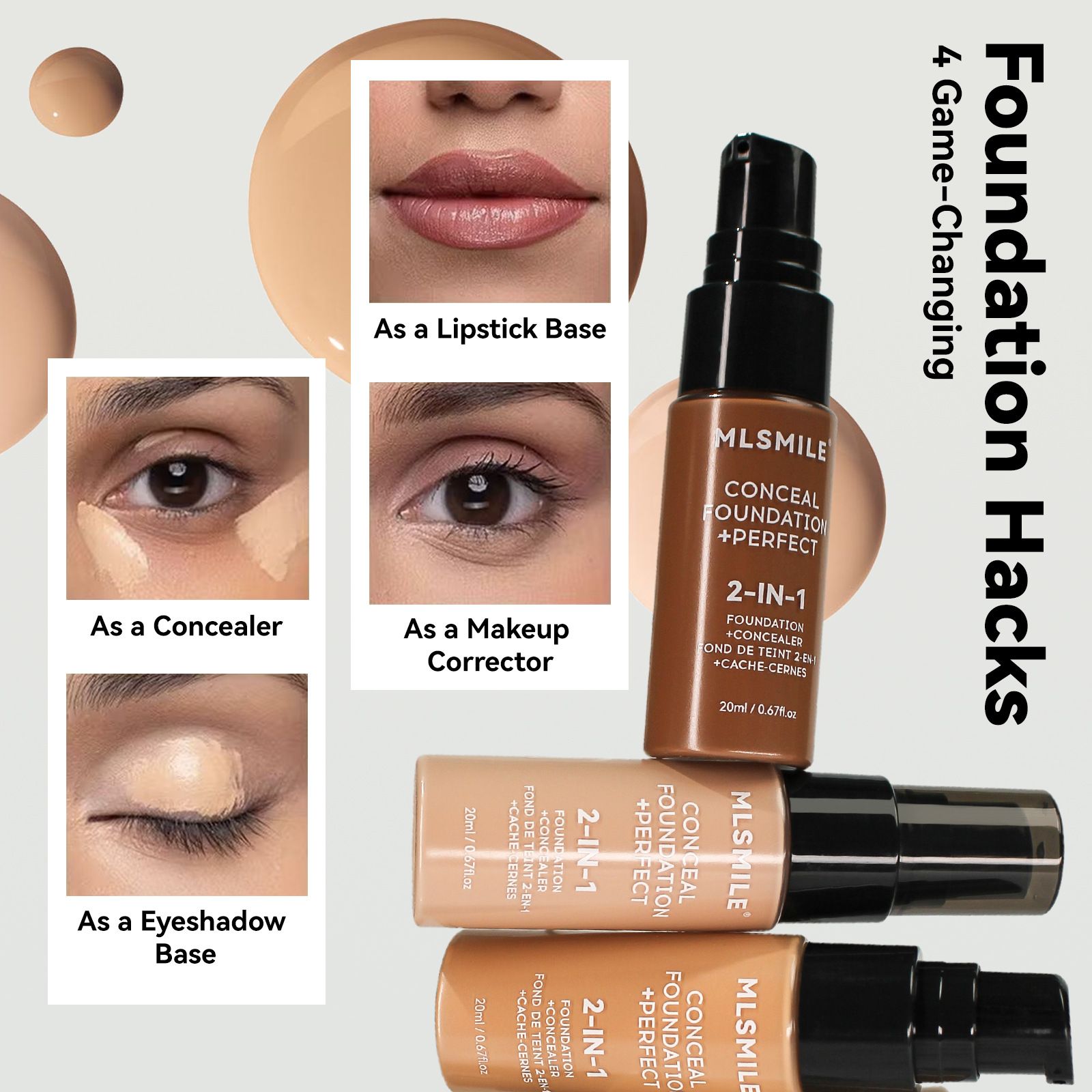 6 Colors Long-Lasting Liquid Foundation Waterproof Sweatproof Full Coverage Oil Control Easy to Apply Make Up Foundation 20ml
