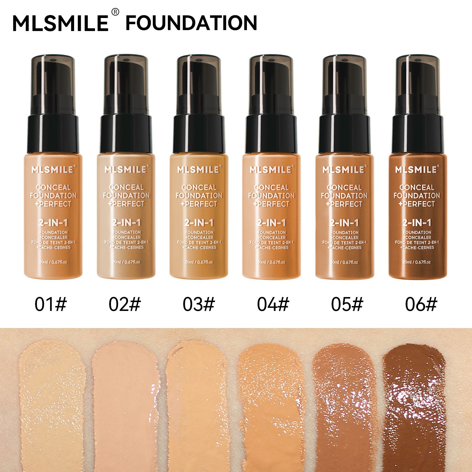 6 Colors Long-Lasting Liquid Foundation Waterproof Sweatproof Full Coverage Oil Control Easy to Apply Make Up Foundation 20ml