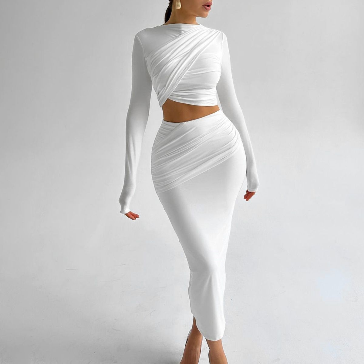 Women’s Long Sleeve Crop Top and Bodycon Skirt Set European Style Fashion Outfit Inst Trend 2-Piece Set for Women Two-Piece Outfits