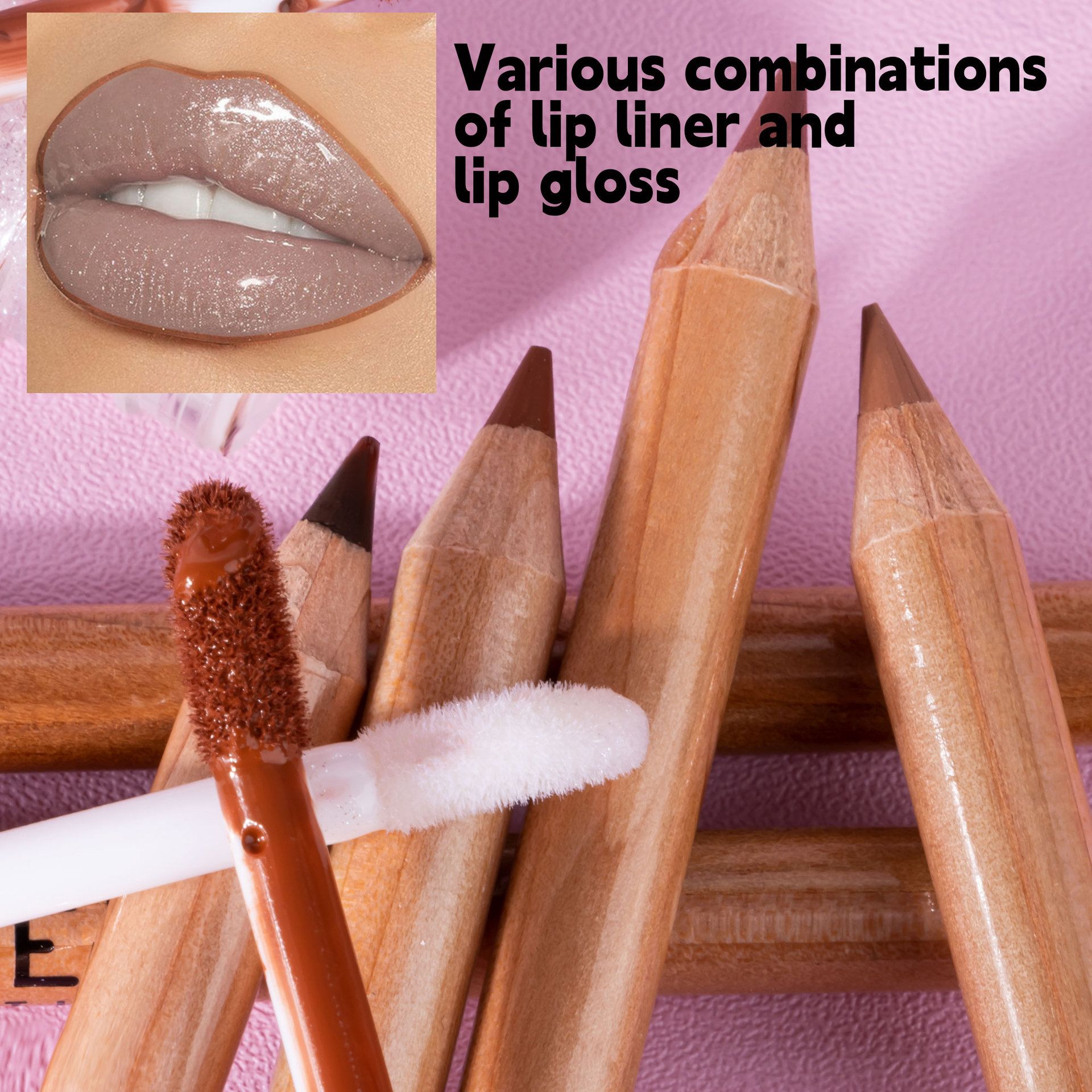 Waterproof Lip Makeup Set Shimmer Gloss Matte Liquid Lipstick & Lip Liner Non-Stick Cup Finish Glitter Shine Lipsticks