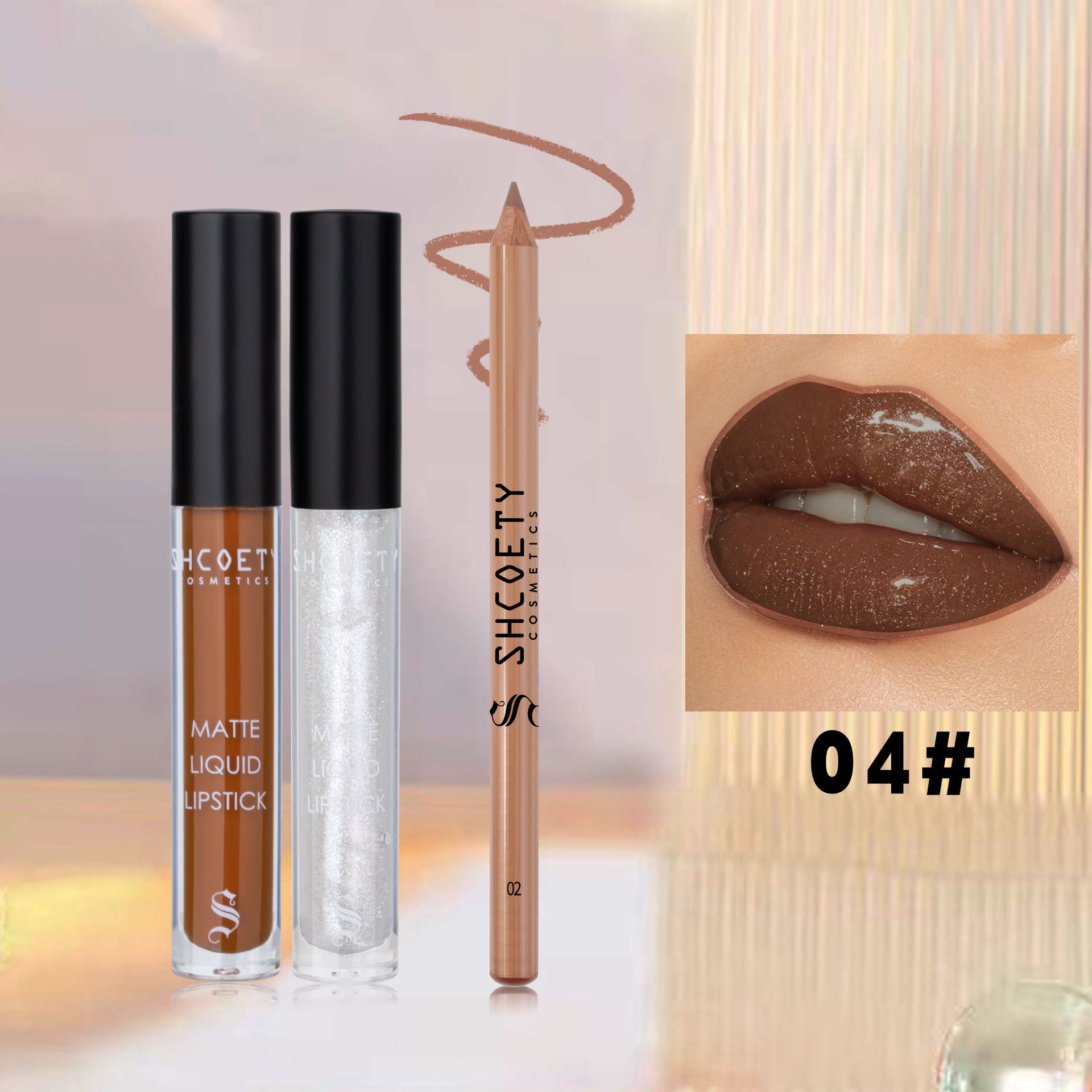 Waterproof Lip Makeup Set Shimmer Gloss Matte Liquid Lipstick & Lip Liner Non-Stick Cup Finish Glitter Shine Lipsticks