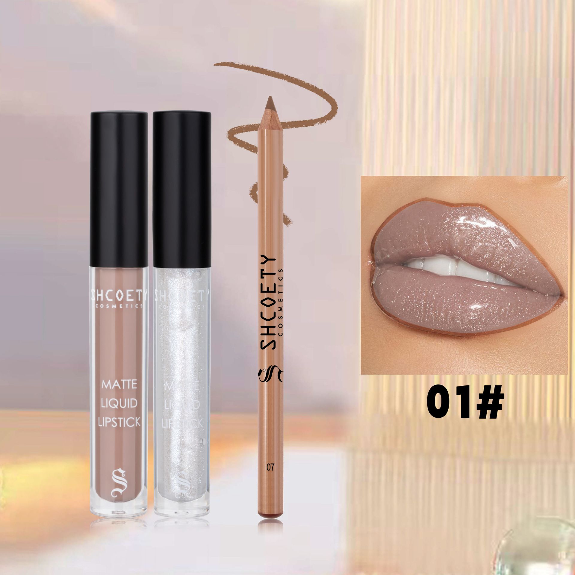 Waterproof Lip Makeup Set Shimmer Gloss Matte Liquid Lipstick & Lip Liner Non-Stick Cup Finish Glitter Shine Lipsticks