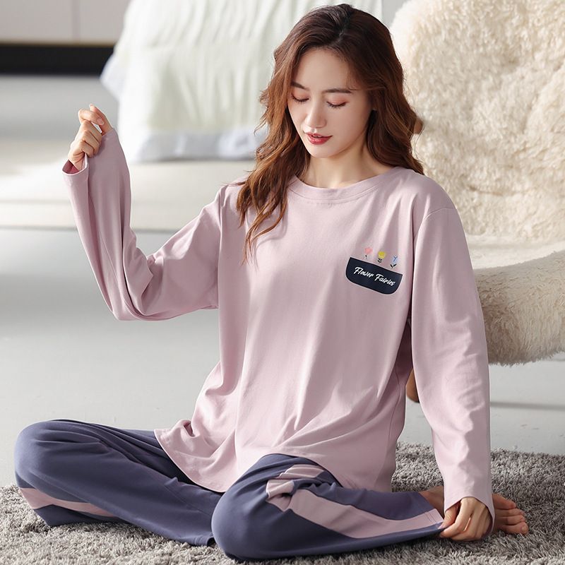 Women’s Cotton Pajama Set Long Sleeve Top and Jogger Pants 2-Piece Loungewear Soft Comfy Casual Sleepwear for Fall Winter Indoor Outdoor earable Outside Women's Clothing Set