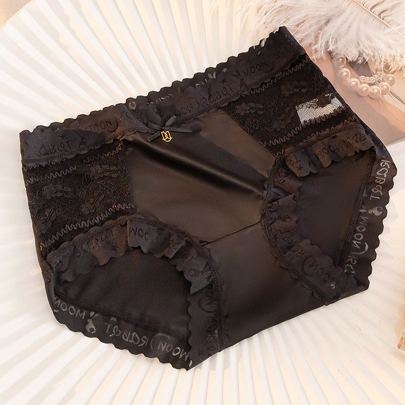 3 Pcs Morandi Color Lace Satin Women’s Panties Mid-Waist Breathable Seamless Underwear with Temperature-Sensitive Antibacterial Crotch Plus Size Comfortable Briefs