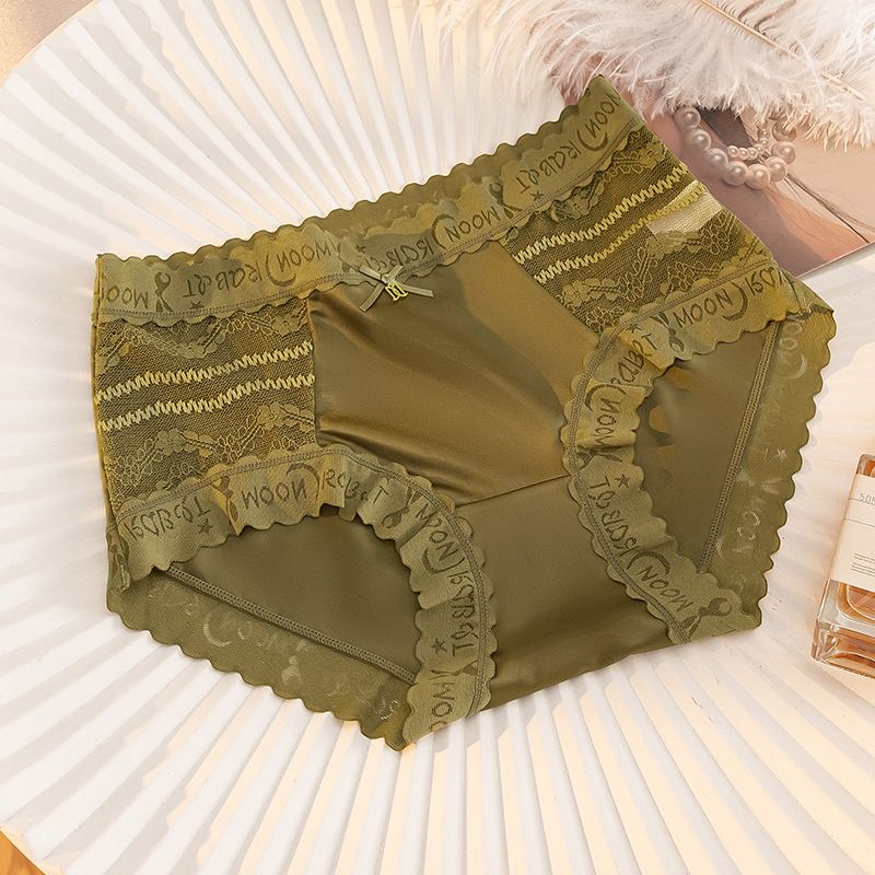 3 Pcs Morandi Color Lace Satin Women’s Panties Mid-Waist Breathable Seamless Underwear with Temperature-Sensitive Antibacterial Crotch Plus Size Comfortable Briefs
