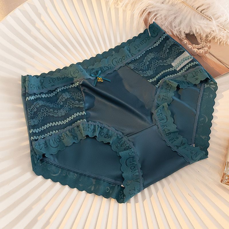 3 Pcs Morandi Color Lace Satin Women’s Panties Mid-Waist Breathable Seamless Underwear with Temperature-Sensitive Antibacterial Crotch Plus Size Comfortable Briefs