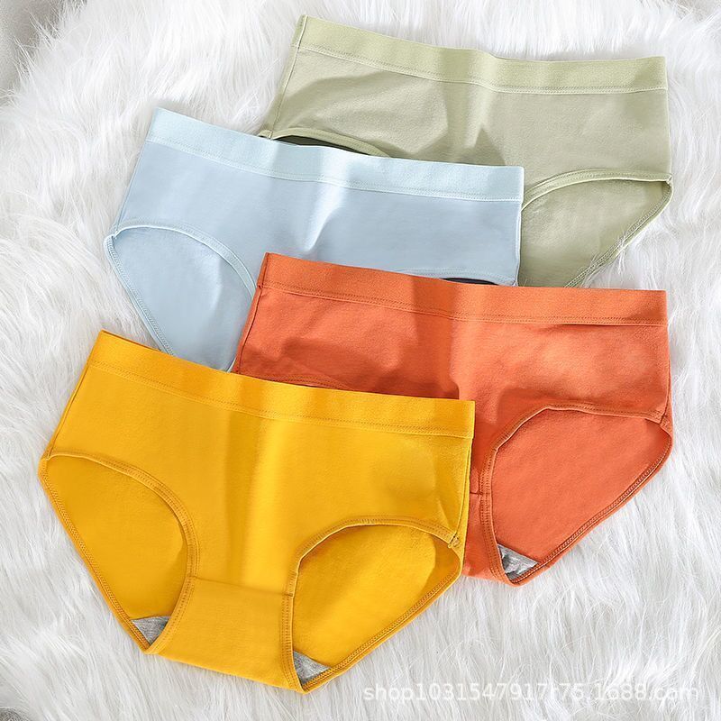 4 Packs Women’s Underwear Cotton Panties, Korean Style Solid Color Breathable Briefs Mid Waist Cute Candy Color Panties for Teen Girls and Students Soft Comfortable Everyday Lingerie