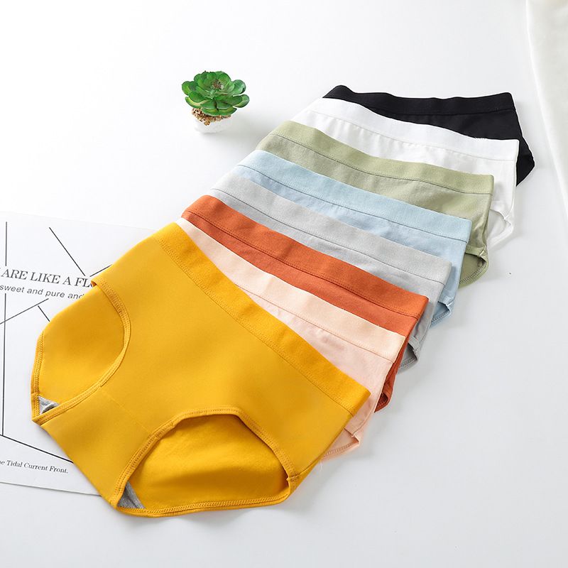 4 Packs Women’s Underwear Cotton Panties, Korean Style Solid Color Breathable Briefs Mid Waist Cute Candy Color Panties for Teen Girls and Students Soft Comfortable Everyday Lingerie