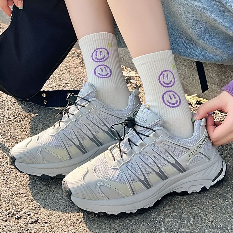4 Packs Smiley Face Letter Socks for Women Korean Style Trendy Streetwear Skateboard Socks INS Hot Fashion Sports Socks Casual High Tube Student Socks Stylish Long Cotton Crew Socks for Girls