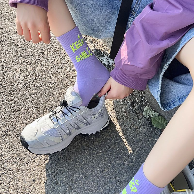 4 Packs Smiley Face Letter Socks for Women Korean Style Trendy Streetwear Skateboard Socks INS Hot Fashion Sports Socks Casual High Tube Student Socks Stylish Long Cotton Crew Socks for Girls