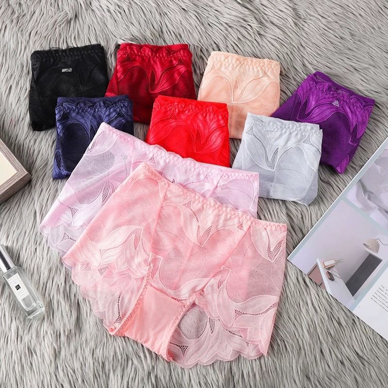 4-piece Set Women's Underwear Sexy Lace Semi Transparent Comfortable And Breathable Triangle Pants New Pure Cotton Crotch Seamless Hip Lifting Underwear Multiple Colors