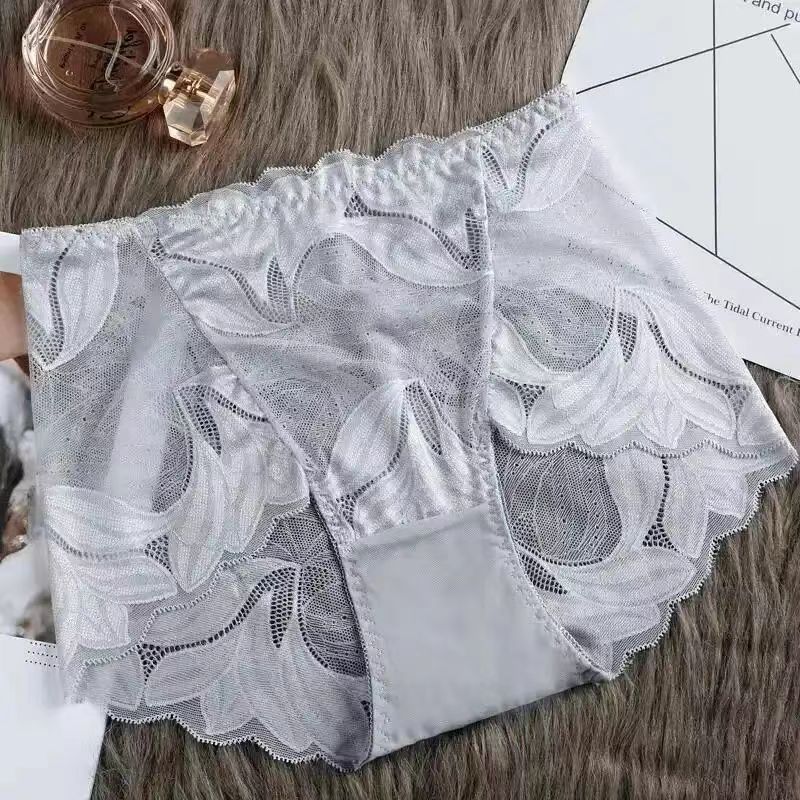4-piece Set Women's Underwear Sexy Lace Semi Transparent Comfortable And Breathable Triangle Pants New Pure Cotton Crotch Seamless Hip Lifting Underwear Multiple Colors