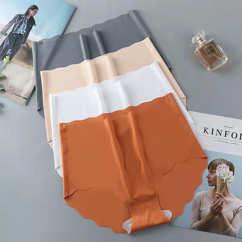 Women's Underwear 3-Piece Set Briefs Seamless Plus Size Ruffled Edge Breathable Thin Style Cotton Crotch Candy Colors Mixed Lifting High Waist Ice Silk Fabric Ramdon Color Briefs