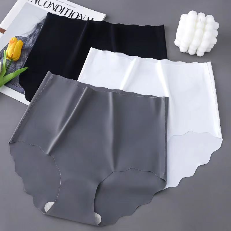 Women's Underwear 3-Piece Set Briefs Seamless Plus Size Ruffled Edge Breathable Thin Style Cotton Crotch Candy Colors Mixed Lifting High Waist Ice Silk Fabric Ramdon Color Briefs