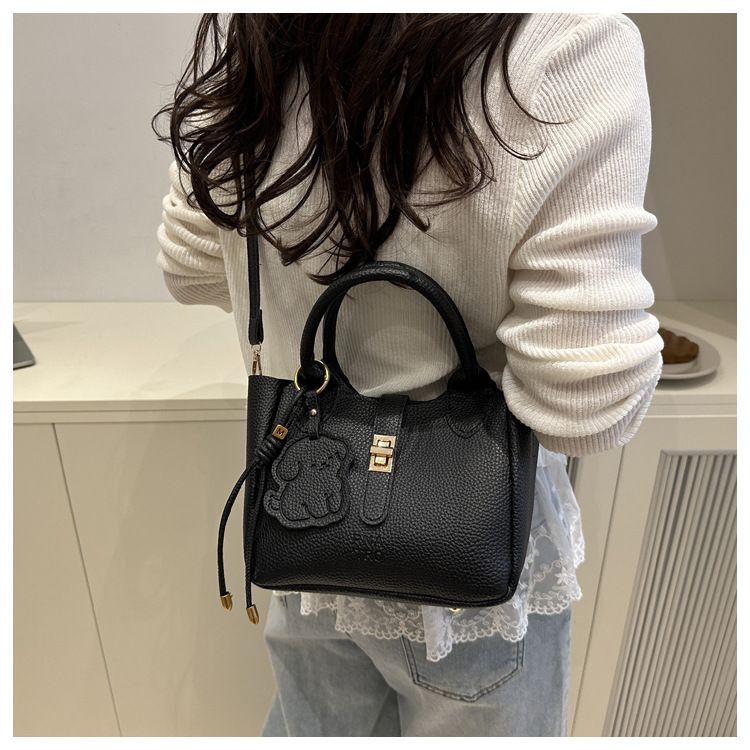 Ladies Handbag Mini Bucket Bag Crossbody Sling Bag Small Shoulder Tote Purse with Top Handle, Casual Versatile PU Leather Bag for Women Casual Versatile Bag with Cute Puppy Pendant Charm